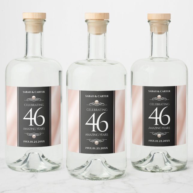 Elegant 46th Pearl Wedding Anniversary Celebration Liquor Bottle Label (Bottles)
