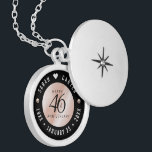 Elegant 46th Pearl Wedding Anniversary Celebration Locket Necklace<br><div class="desc">Commemorate the 46th wedding anniversary with this elegant locket! Elegant black and white lettering with pearls on a pearlescent background add a memorable touch for this special occasion and extraordinary milestone. Customize with the happy couple's names, and dates for their pearl anniversary. Design © W.H. Sim, All Rights Reserved. See...</div>