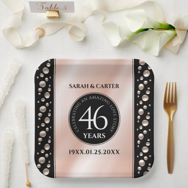 Elegant 46th Pearl Wedding Anniversary Celebration Paper Plates (Wedding)