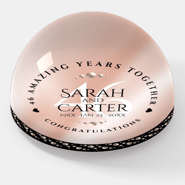 Elegant 46th Pearl Wedding Anniversary Celebration Paperweight (Angled)
