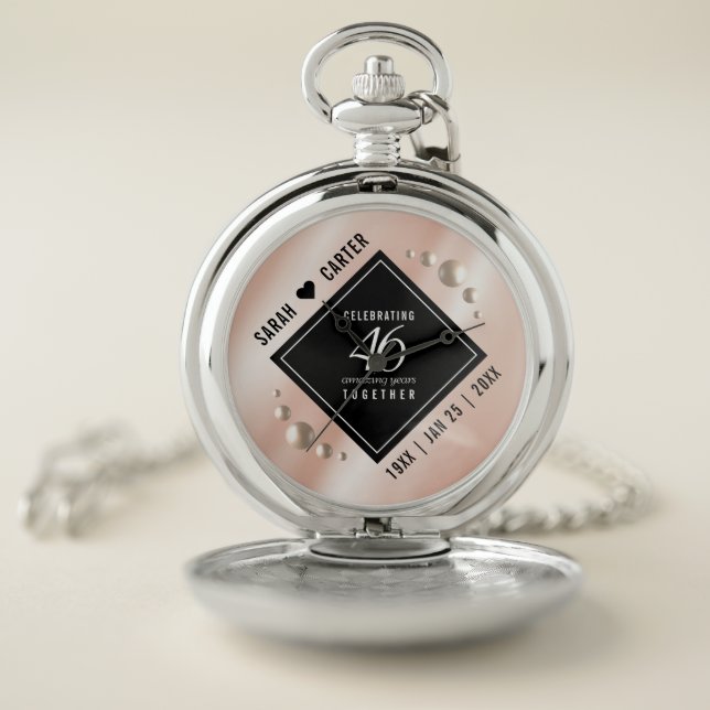 Elegant 46th Pearl Wedding Anniversary Celebration Pocket Watch (Inside)