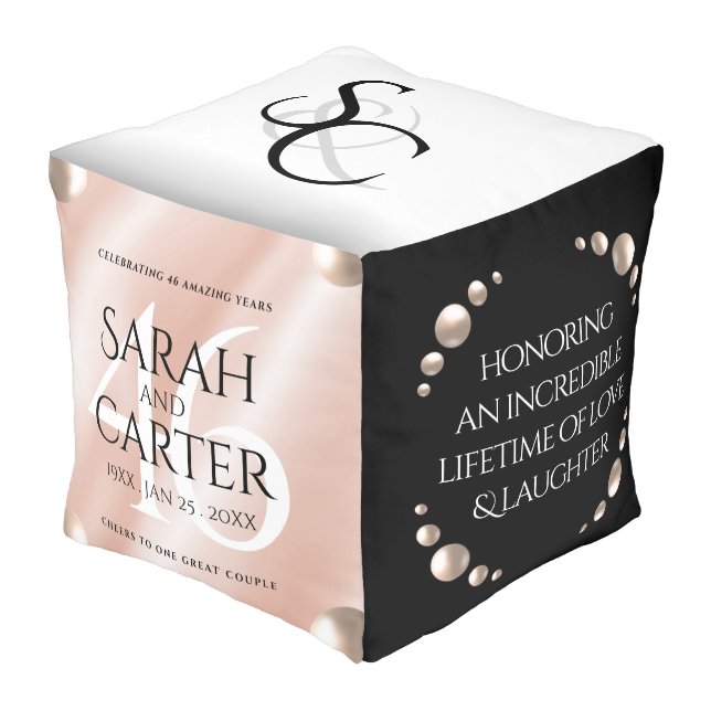 Elegant 46th Pearl Wedding Anniversary Celebration Pouf (Angled Front)