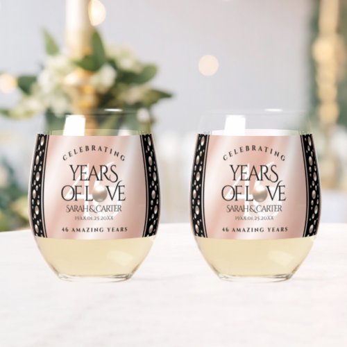 Elegant 46th Pearl Wedding Anniversary Celebration Stemless Wine Glass