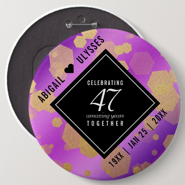 Elegant 47th Amethyst Wedding Anniversary Button (Front & Back)