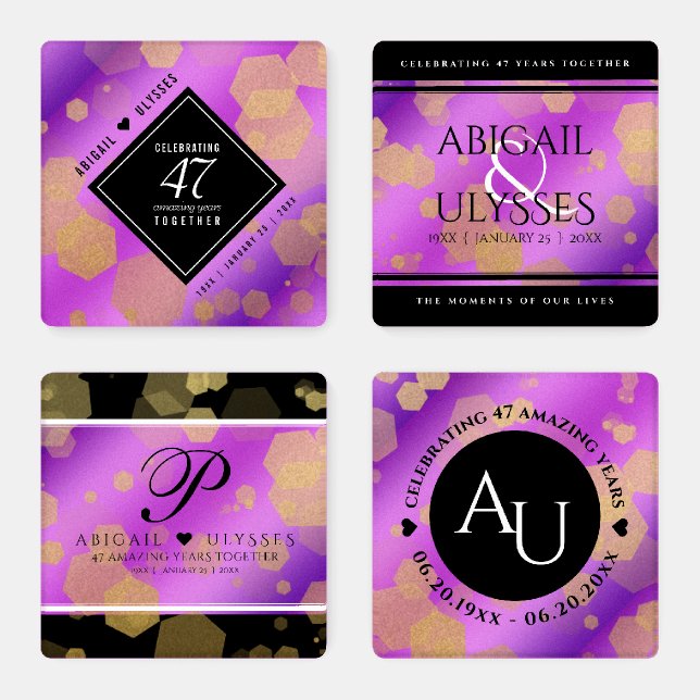 Elegant 47th Amethyst Wedding Anniversary Coaster Set (Set)