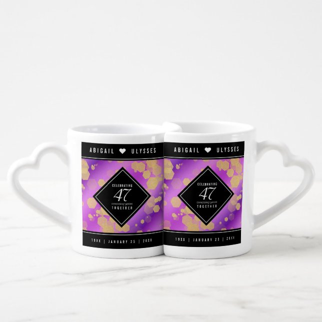Elegant 47th Amethyst Wedding Anniversary Coffee Mug Set (Front Nesting)