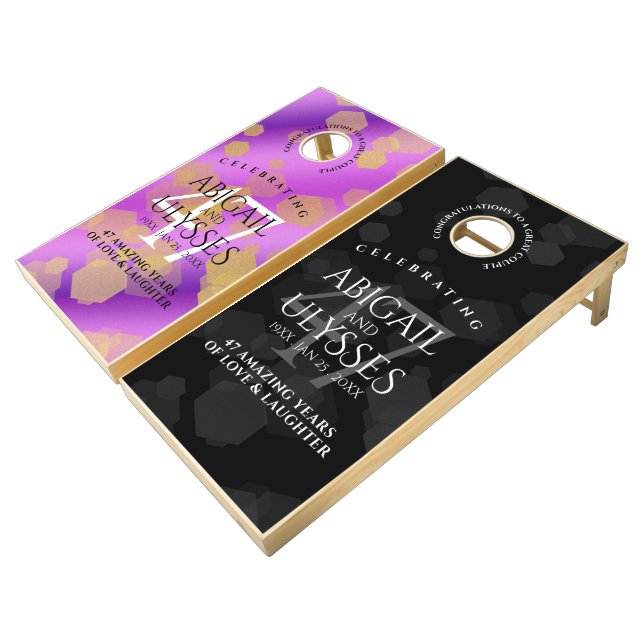 Elegant 47th Amethyst Wedding Anniversary Cornhole Set (Angled)