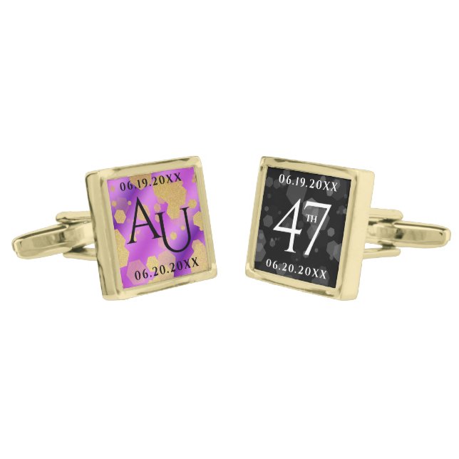 Elegant 47th Amethyst Wedding Anniversary Cufflinks (Angled)