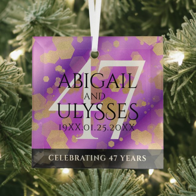 Elegant 47th Amethyst Wedding Anniversary Glass Ornament (Insitu)