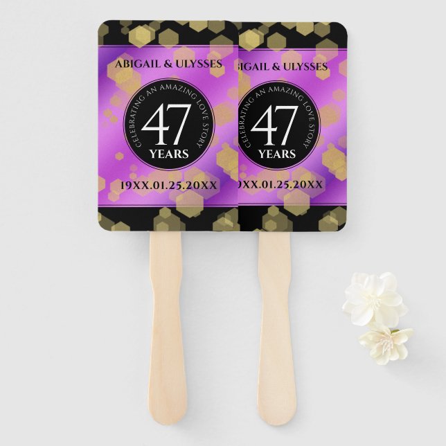 Elegant 47th Amethyst Wedding Anniversary Hand Fan (Front and Back)