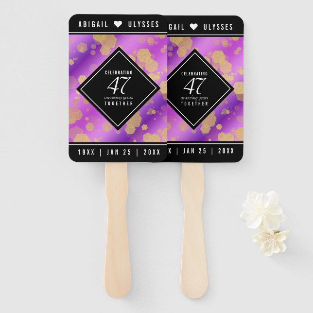 Elegant 47th Amethyst Wedding Anniversary Hand Fan (Front and Back)