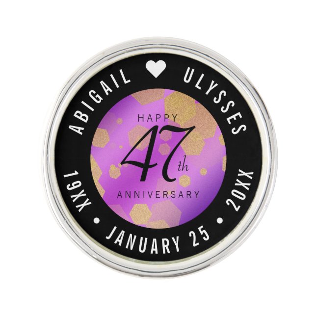Elegant 47th Amethyst Wedding Anniversary Lapel Pin (Front)