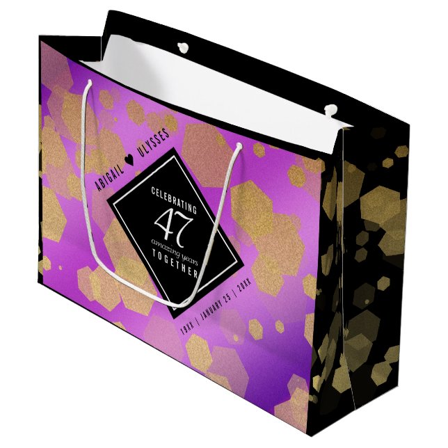 Elegant 47th Amethyst Wedding Anniversary Large Gift Bag (Front Angled)