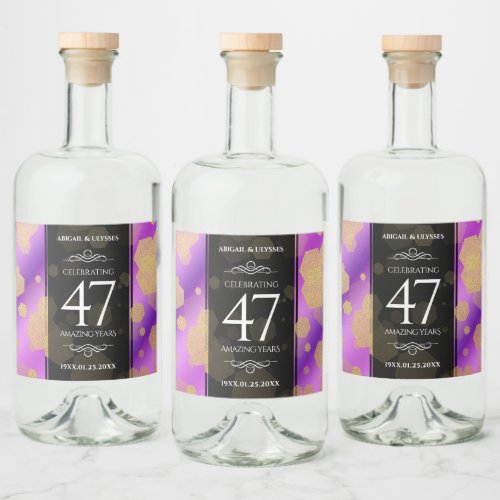 Elegant 47th Amethyst Wedding Anniversary Liquor Bottle Label