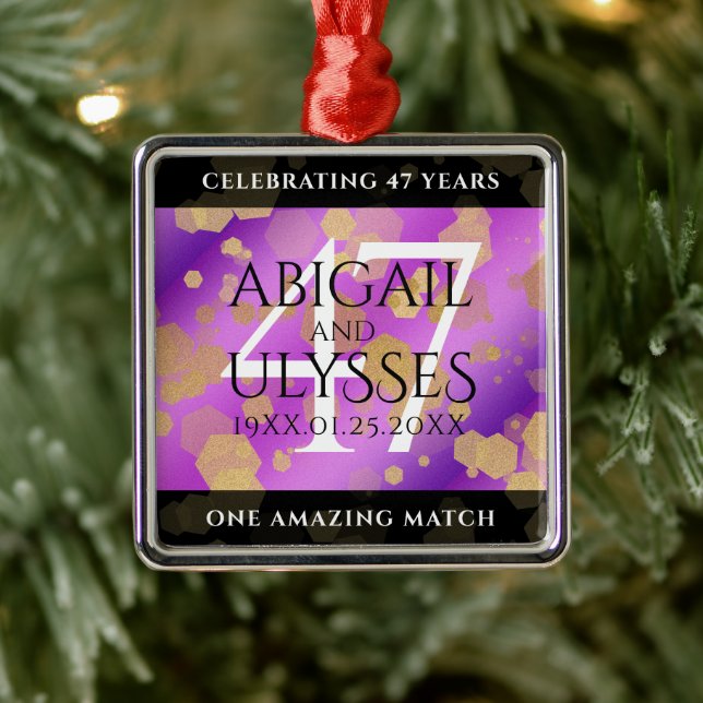 Elegant 47th Amethyst Wedding Anniversary Metal Ornament (Tree)