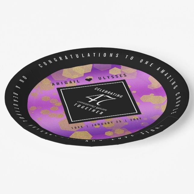 Elegant 47th Amethyst Wedding Anniversary Paper Plates (Angled)