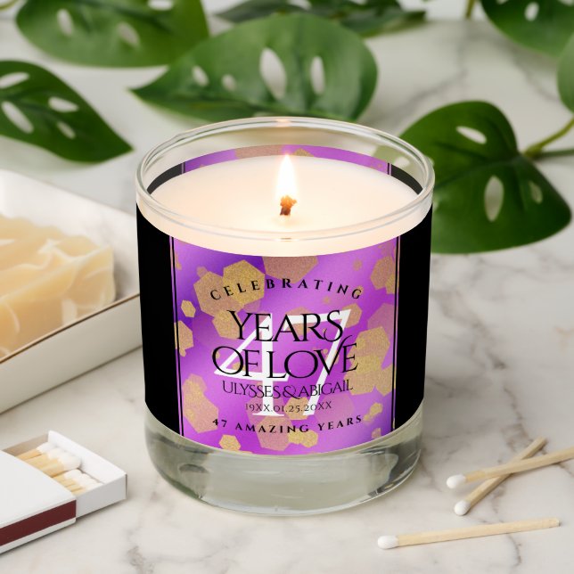 Elegant 47th Amethyst Wedding Anniversary Scented Candle (Lit)