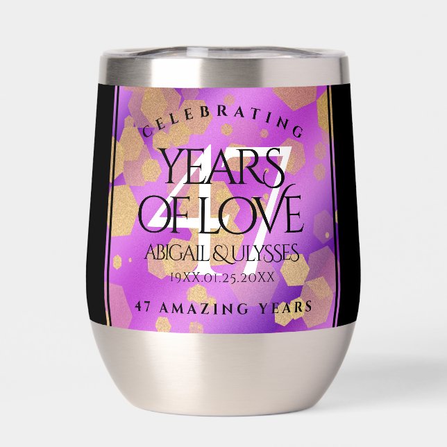 Elegant 47th Amethyst Wedding Anniversary Thermal Wine Tumbler (Back)