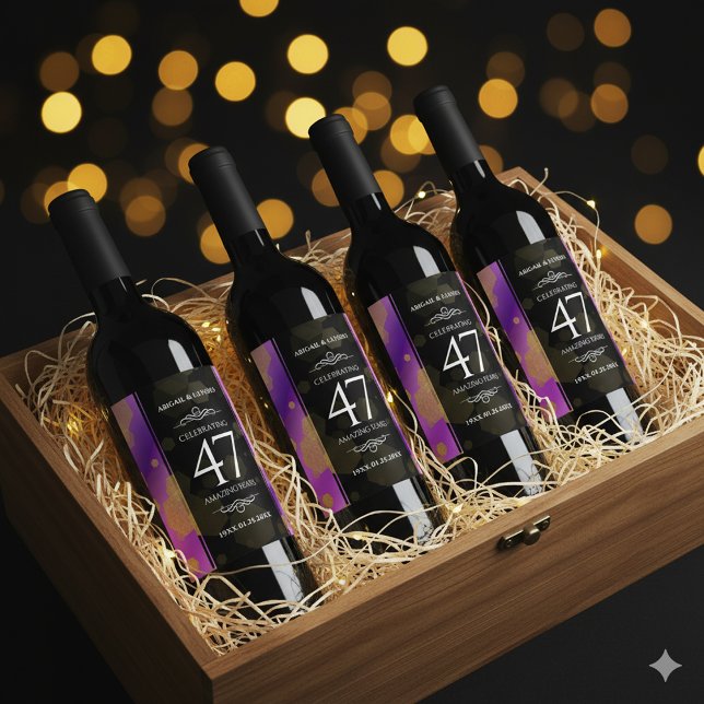 Elegant 47th Amethyst Wedding Anniversary Wine Label (47th Amethyst Wedding Anniversary Wine/Liquor Drink Label Cover Photo)
