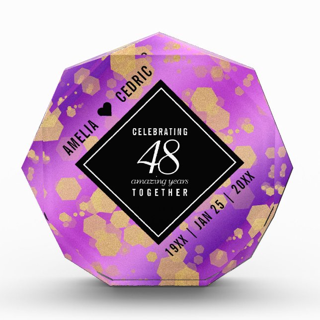 Elegant 48th Amethyst Wedding Anniversary Acrylic Award (Front)