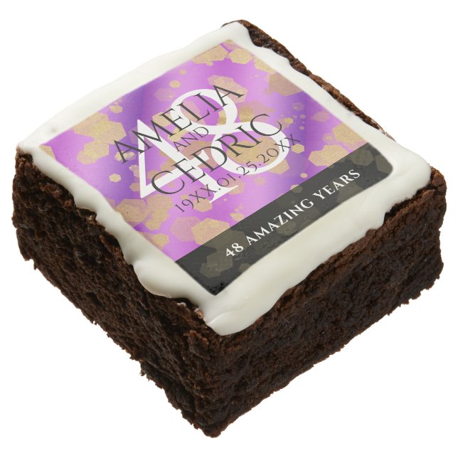 Elegant 48th Amethyst Wedding Anniversary Brownie (Angled)
