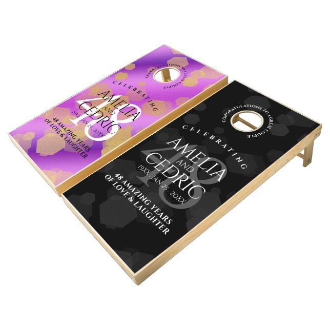 Elegant 48th Amethyst Wedding Anniversary Cornhole Set (Angled)