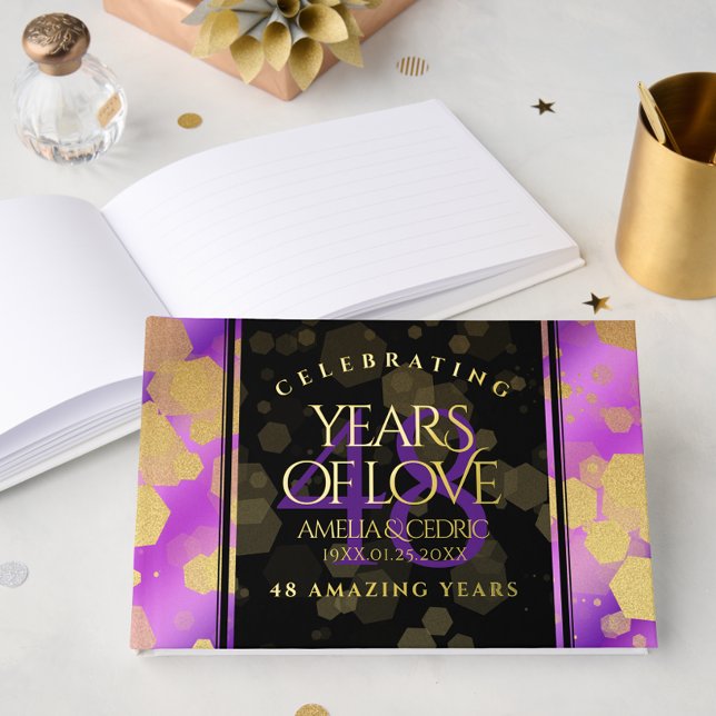 Elegant 48th Amethyst Wedding Anniversary Foil Guest Book (Elegant 48th Amethyst Wedding Anniversary Foil Guest Book Cover Photo)