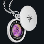 Elegant 48th Amethyst Wedding Anniversary Locket Necklace<br><div class="desc">Celebrate the 48th wedding anniversary with this elegant locket! Elegant black and white lettering with gold-dusted hexagonal confetti on an amethyst purple background add a memorable touch for this special occasion and extraordinary milestone. Customize with the happy couple's names, and add dates for their amethyst anniversary. Design © W.H. Sim,...</div>