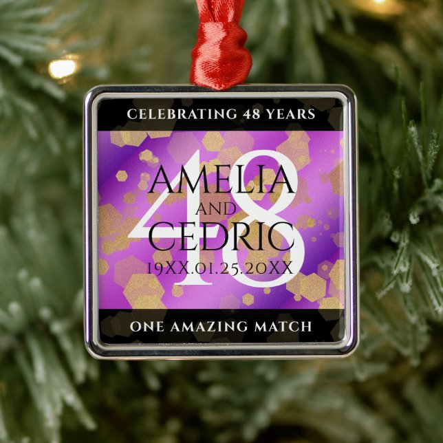 Elegant 48th Amethyst Wedding Anniversary Metal Ornament (Tree)