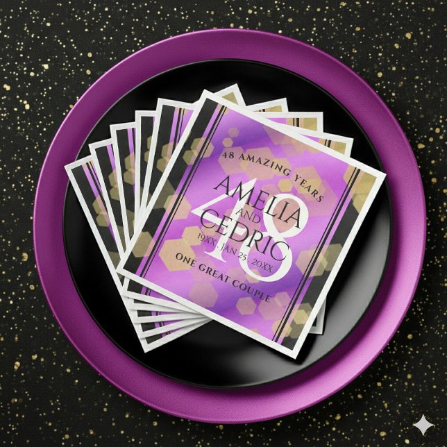 Elegant 48th Amethyst Wedding Anniversary Paper Dinner Napkins (Elegant 48th Amethyst Wedding Anniversary Napkins Cover Photo)