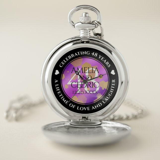Elegant 48th Amethyst Wedding Anniversary Pocket Watch (Inside)
