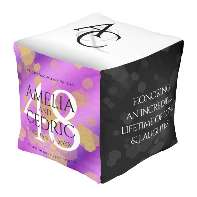 Elegant 48th Amethyst Wedding Anniversary Pouf (Angled Front)