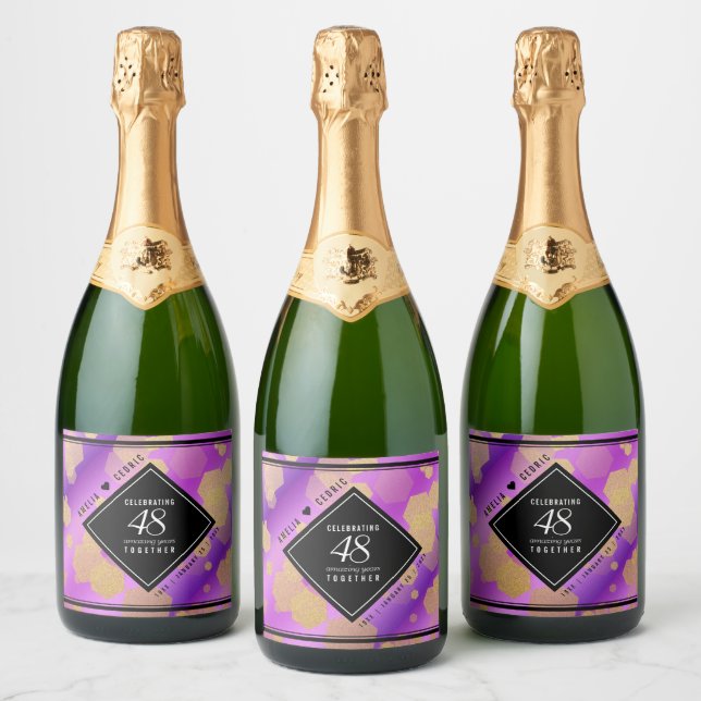 Elegant 48th Amethyst Wedding Anniversary Sparkling Wine Label (Bottles)