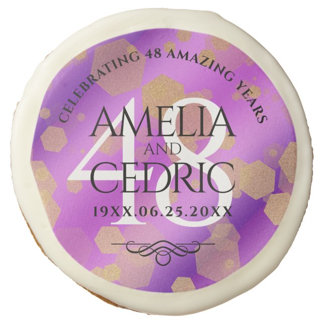Elegant 48th Amethyst Wedding Anniversary Sugar Cookie (Front)