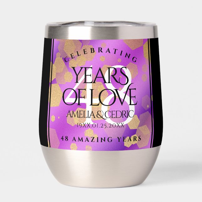 Elegant 48th Amethyst Wedding Anniversary Thermal Wine Tumbler (Back)