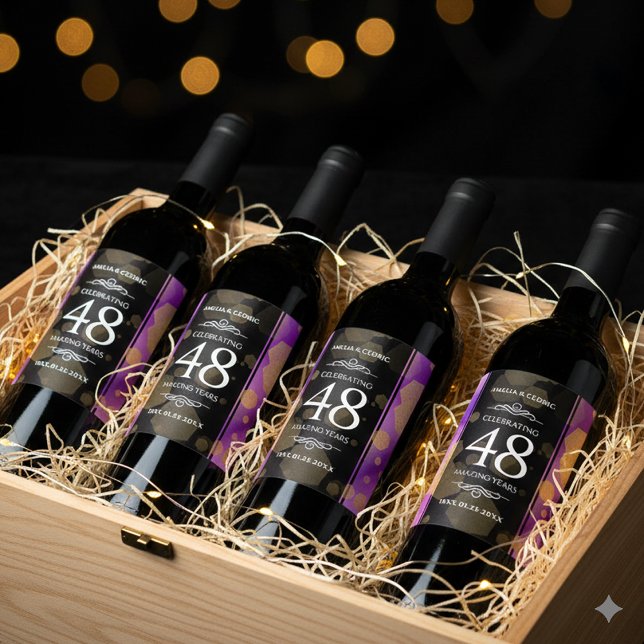 Elegant 48th Amethyst Wedding Anniversary Wine Label (48th Amethyst Wedding Anniversary Wine/Liquor Drink Labels Cover Photo)