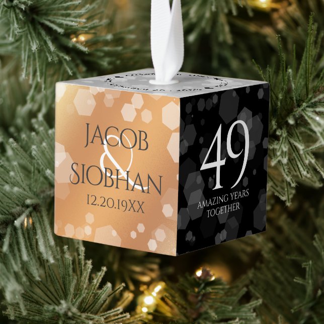 Elegant 49th Copper Wedding Anniversary Cube Ornament (Tree)