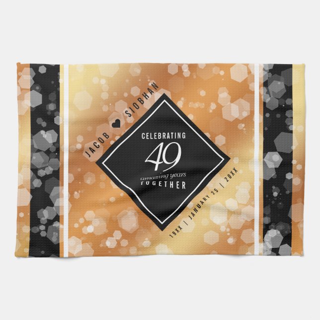 Elegant 49th Copper Wedding Anniversary Kitchen Towel (Horizontal)