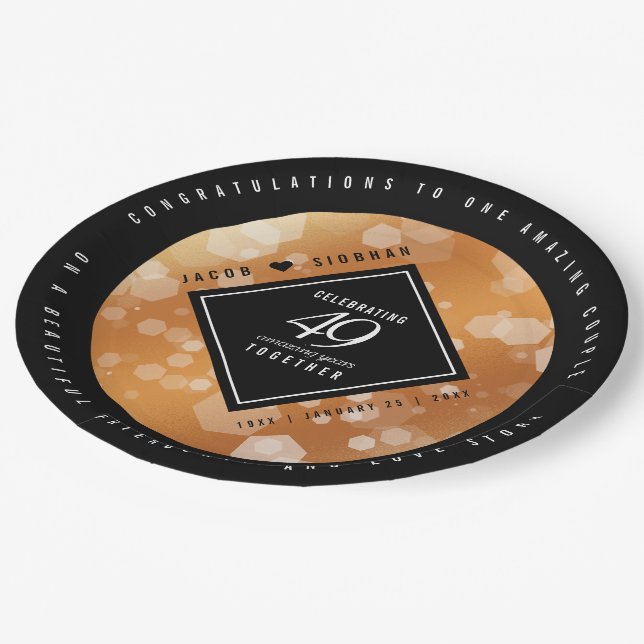 Elegant 49th Copper Wedding Anniversary Paper Plates (Angled)