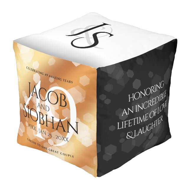 Elegant 49th Copper Wedding Anniversary Pouf (Angled Front)