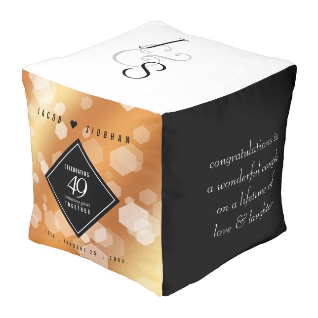 Elegant 49th Copper Wedding Anniversary Pouf (Angled Front)