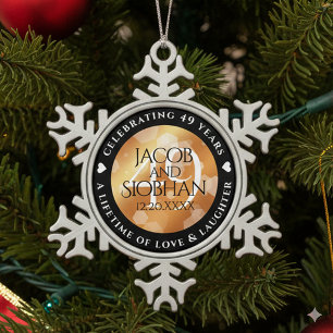 Elegant 49th Copper Wedding Anniversary Snowflake Pewter Christmas Ornament