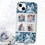 Elegant 4-Photo Blue Vintage Floral Case-Mate iPhone 14 Plus Case<br><div class="desc">This elegant design features a four-photo square template with white borders on a monochrome blue vintage-inspired background pattern of intricate leaves and blooms.</div>