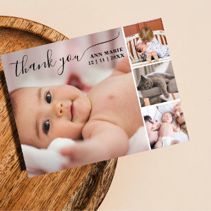 Elegant 4 Photo Collage Baby Shower Thank You Postcard