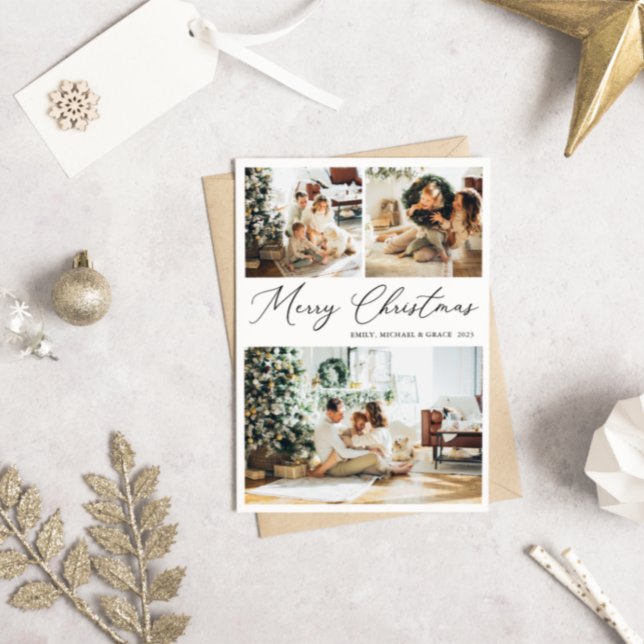 Elegant 4 Photo Collage Christmas Holiday Card (Creator Uploaded)