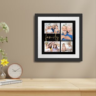 Elegant 4 Photo Collage Family Gold Black Framed Art