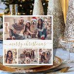 Elegant 4 Photo Collage Gold Script Christmas Holiday Card<br><div class="desc">Minimalist Modern Elegant Calligraphy White and Gold 4 Photo Collage Merry Christmas Calligraphy Script Holiday Card. This festive, mimimalist, whimsical four (4) photo holiday card template features a pretty photo collage and says „Merry Christmas”! The „Merry Christmas” greeting text is written in a beautiful hand lettering swirly swash-tail font in...</div>