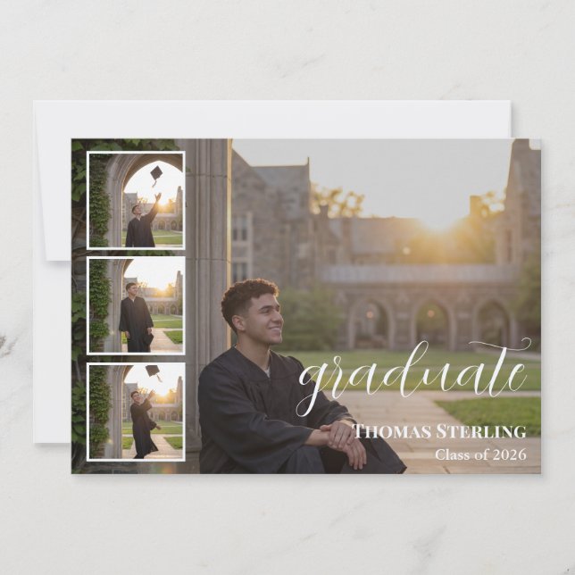Elegant 4-Photo Collage Graduation Announcement (Front)