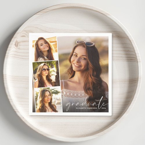 Elegant 4 Photo Collage Graduation Party Napkins