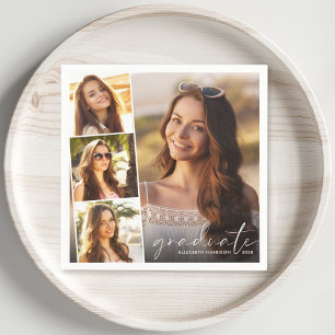 Elegant 4 Photo Collage Graduation Party Napkins